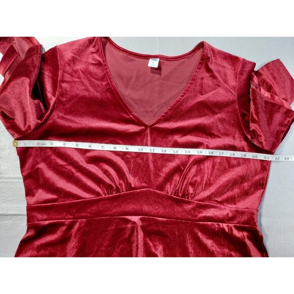 Old Navy Short Sleeve Velvet Fit & Flare Midi Dress XL Wine Red Holiday - Picture 8 of 13